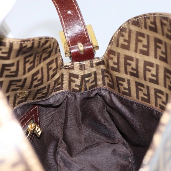 FENDI Zucchino Canvas Mamma Baguette Shoulder Bag Beige Gold Auth ep11341 - Picture 12 of 16